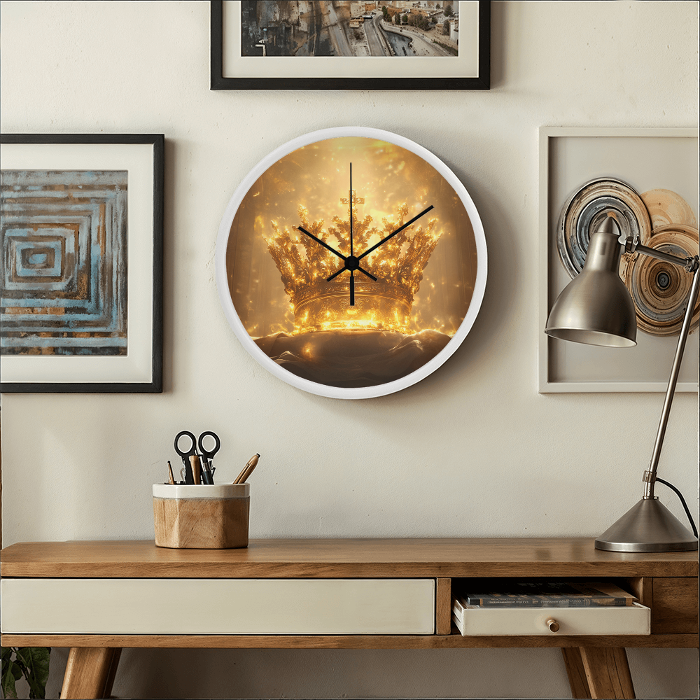 Crown of Glory Wall Clock – Black Frame, Radiant Divine Crown, Honor Time with Majesty