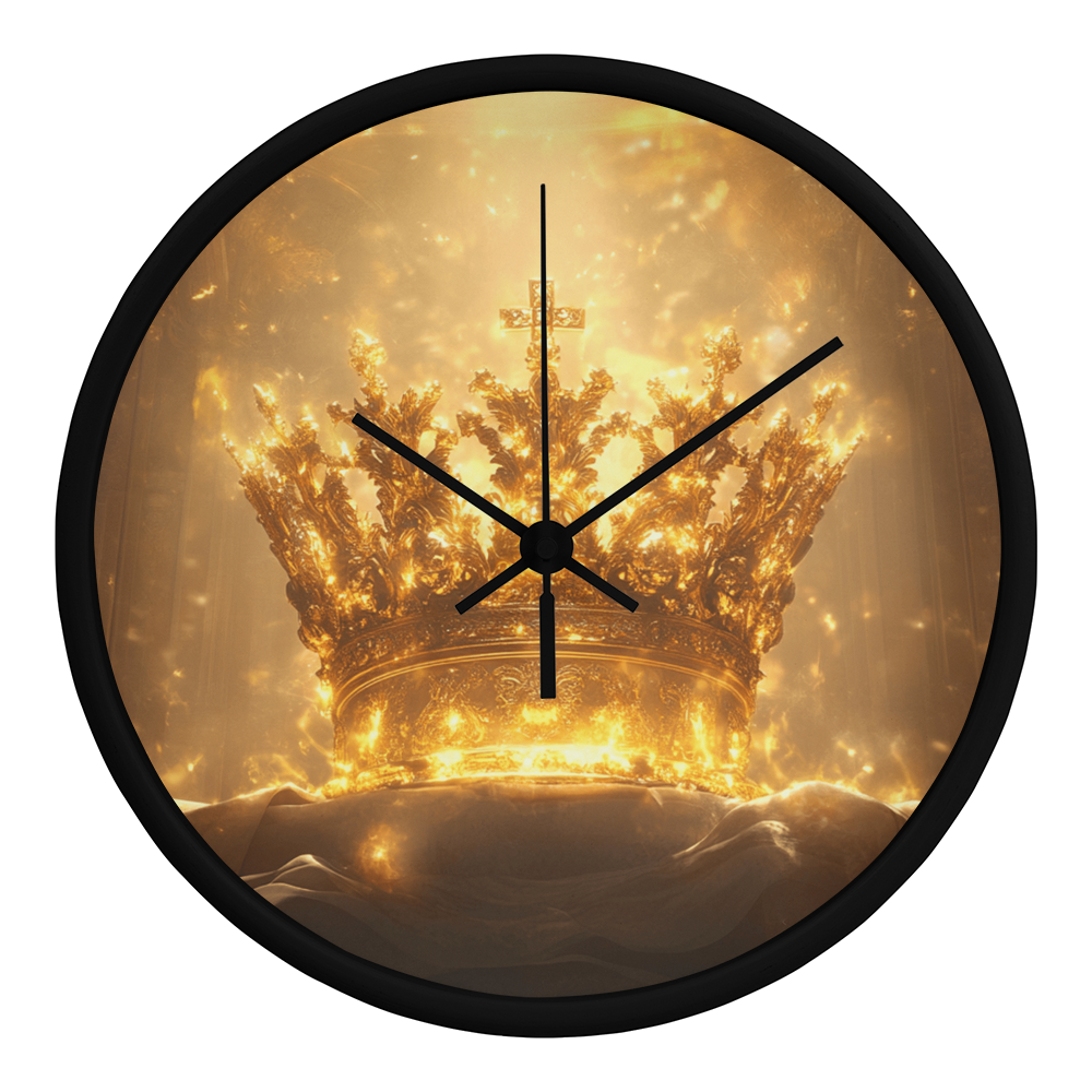 Crown of Glory Wall Clock – Black Frame, Radiant Divine Crown, Honor Time with Majesty