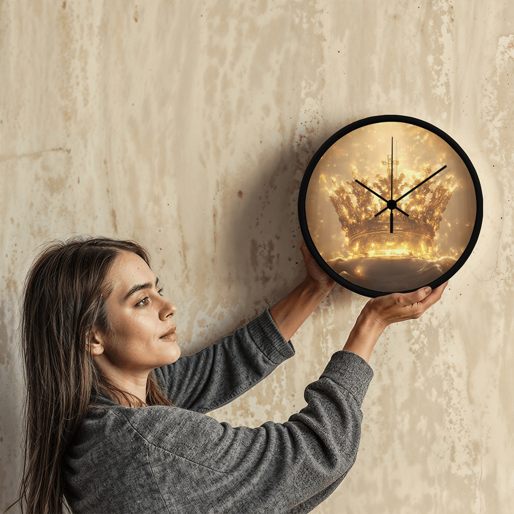 Crown of Glory Wall Clock – Black Frame, Radiant Divine Crown, Honor Time with Majesty