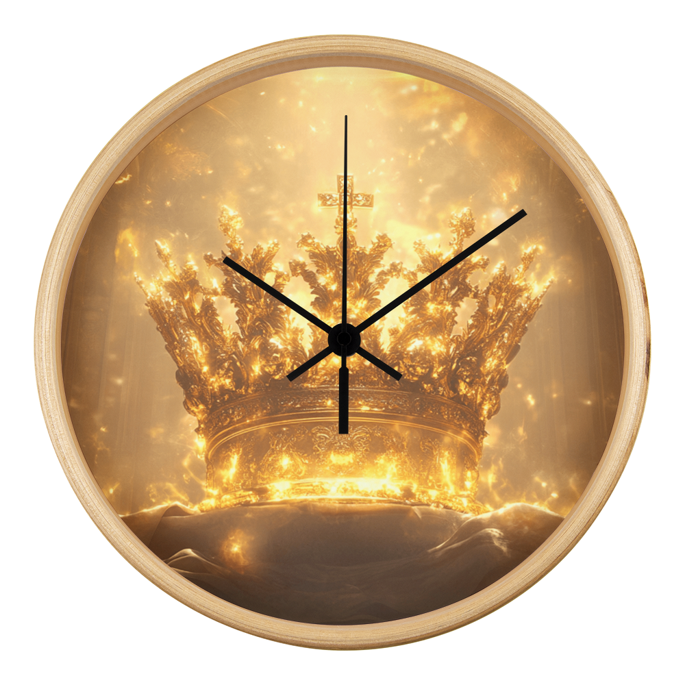 Crown of Glory Wall Clock – Black Frame, Radiant Divine Crown, Honor Time with Majesty