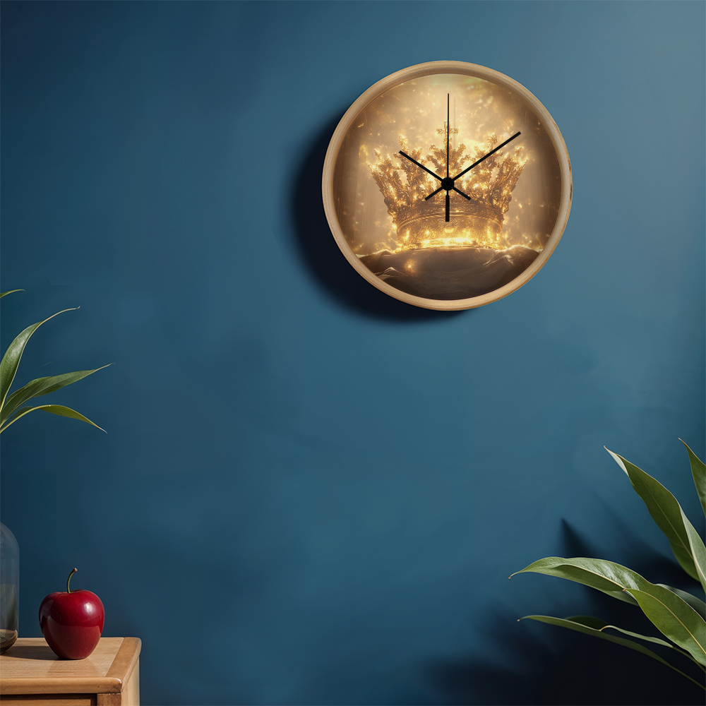 Crown of Glory Wall Clock – Black Frame, Radiant Divine Crown, Honor Time with Majesty