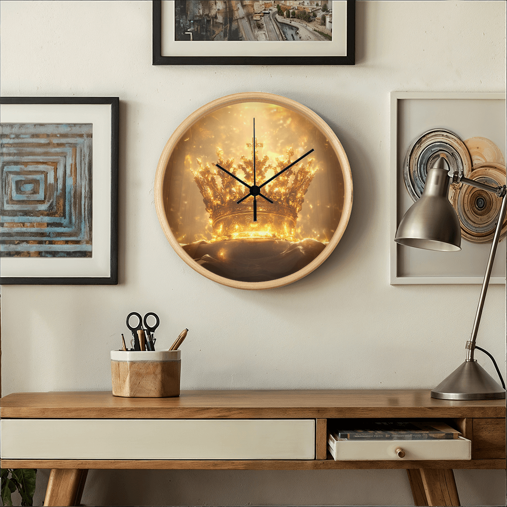 Crown of Glory Wall Clock – Black Frame, Radiant Divine Crown, Honor Time with Majesty