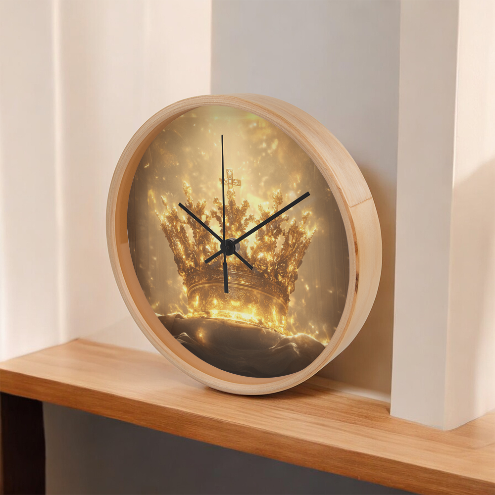 Crown of Glory Wall Clock – Black Frame, Radiant Divine Crown, Honor Time with Majesty