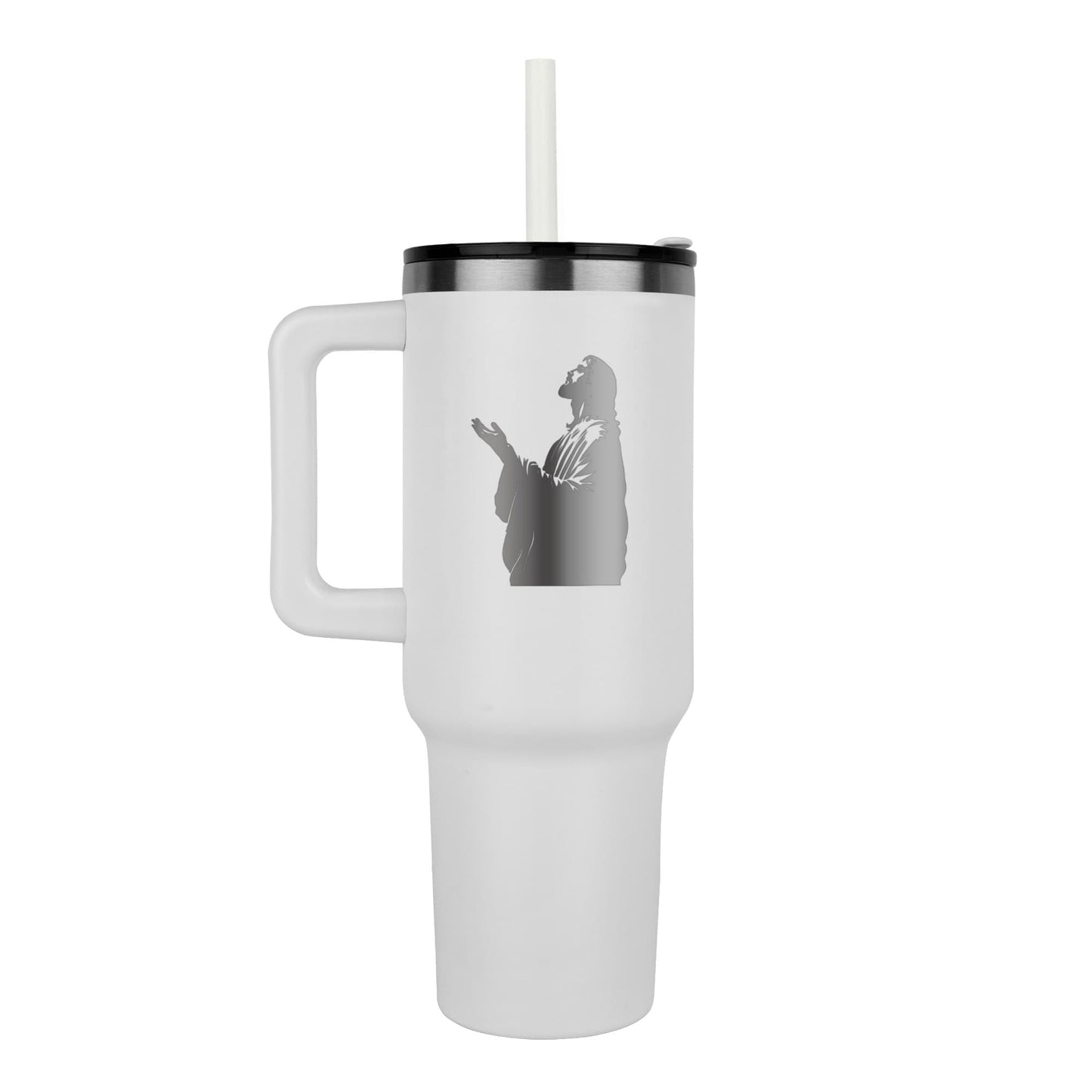 Divine Prayer Stainless Steel Cup – Clean Design with a Praying Jesus Silhouette