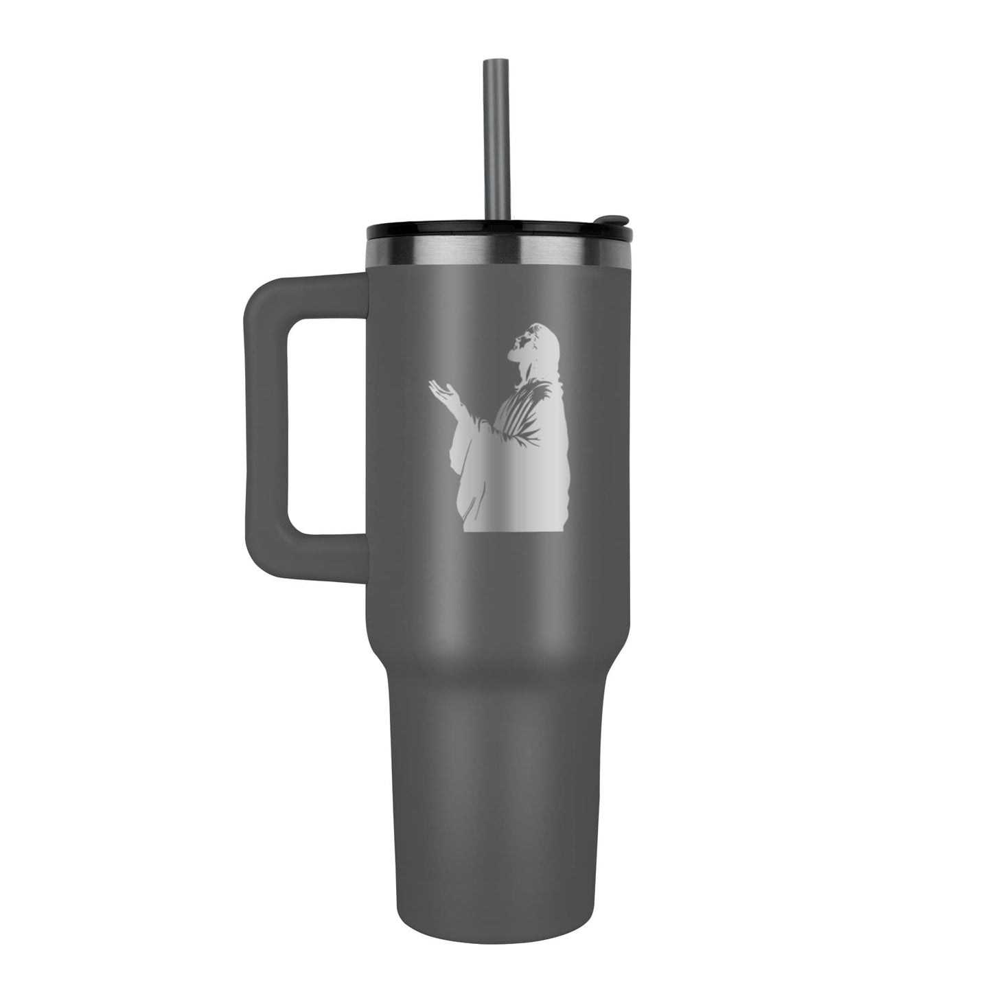 Divine Prayer Stainless Steel Cup – Clean Design with a Praying Jesus Silhouette