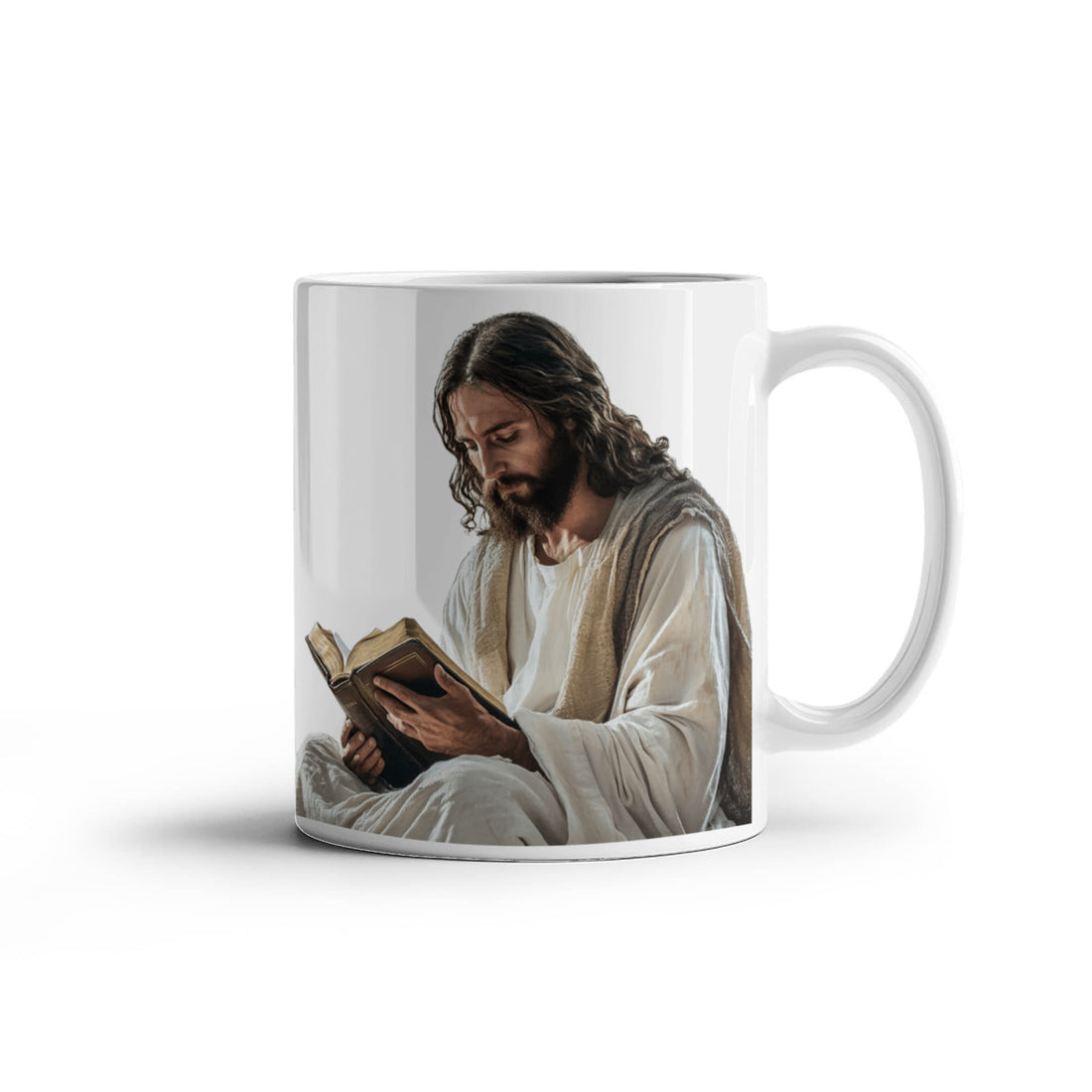 Sacred Reading Mug – White Ceramic with a Serene and Contemplative Image of Jesus