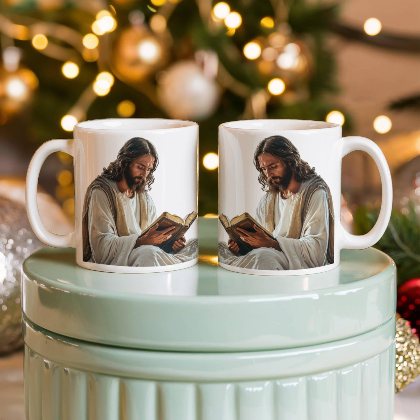 Sacred Reading Mug – White Ceramic with a Serene and Contemplative Image of Jesus