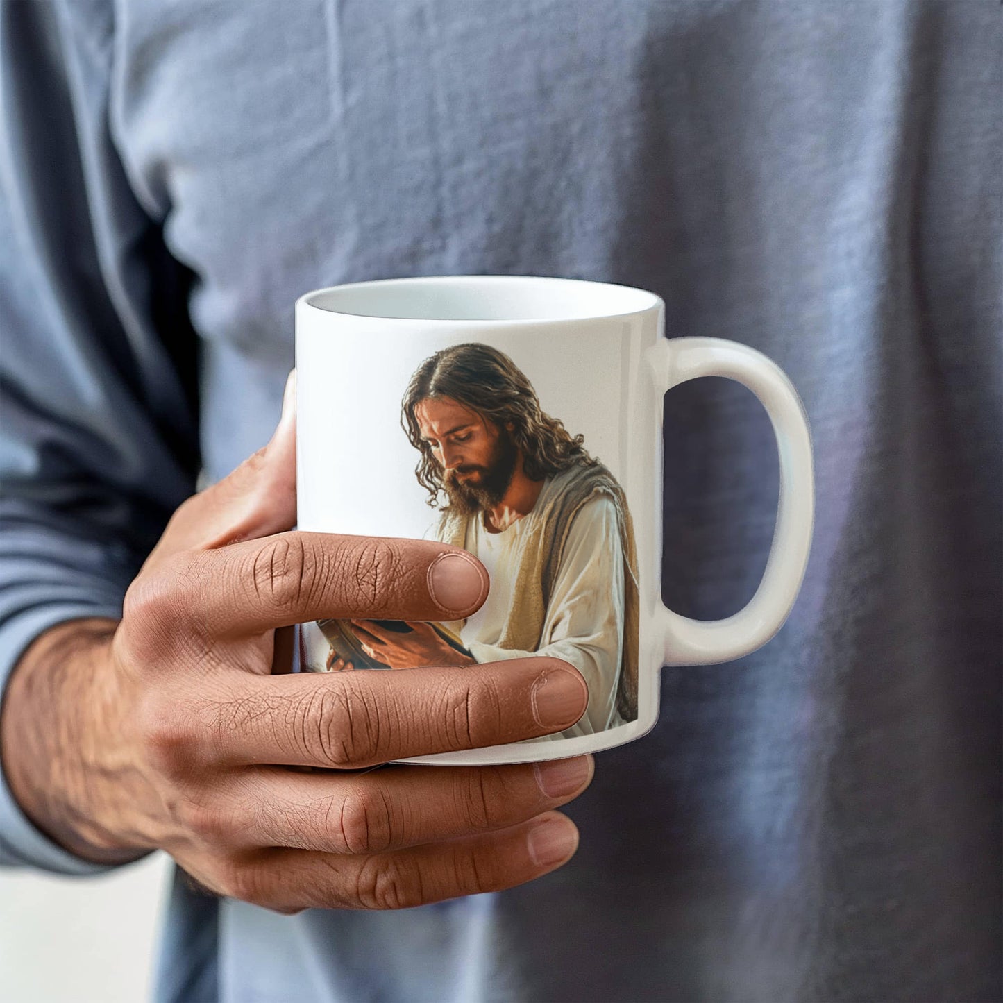 Sacred Reading Mug – White Ceramic with a Serene and Contemplative Image of Jesus