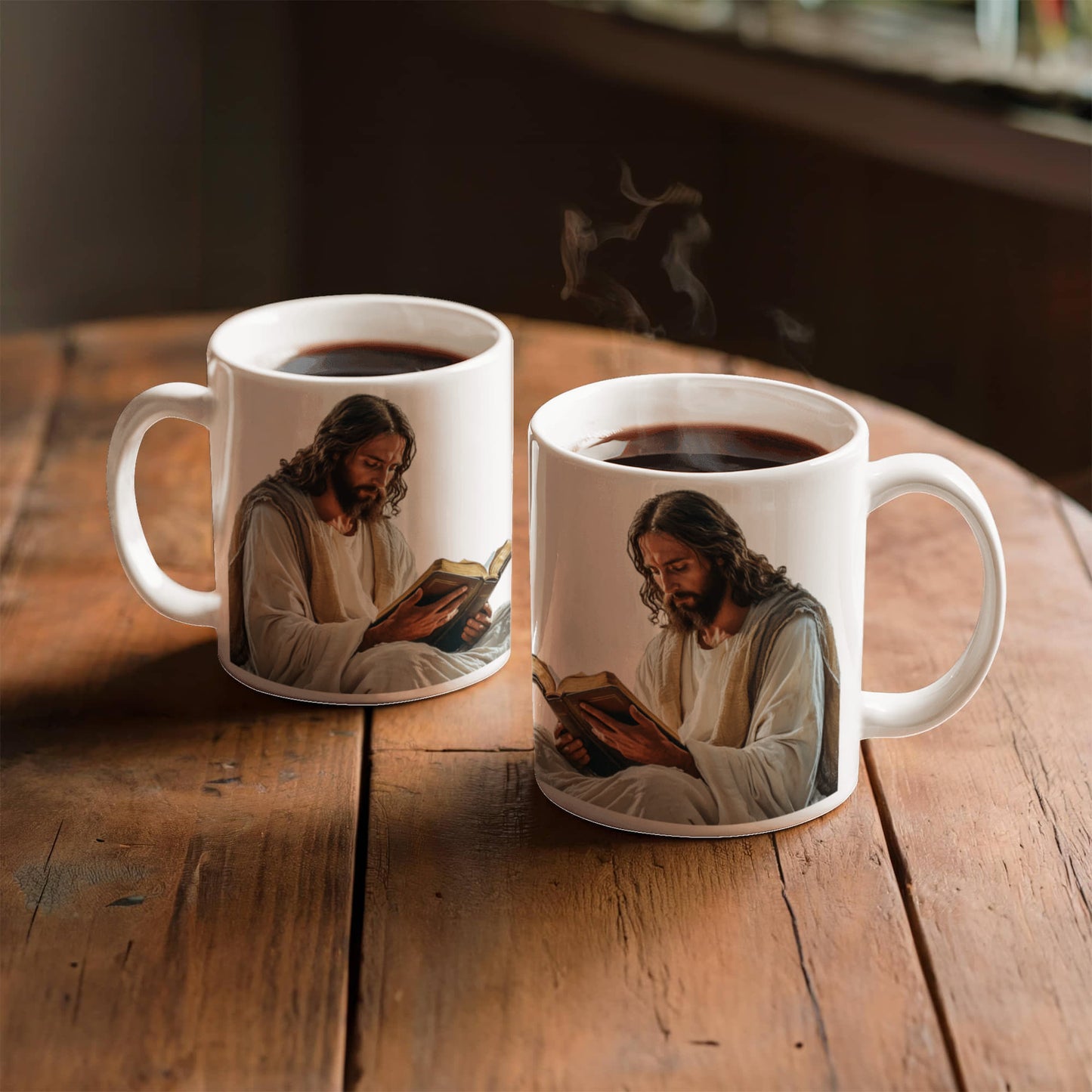 Sacred Reading Mug – White Ceramic with a Serene and Contemplative Image of Jesus