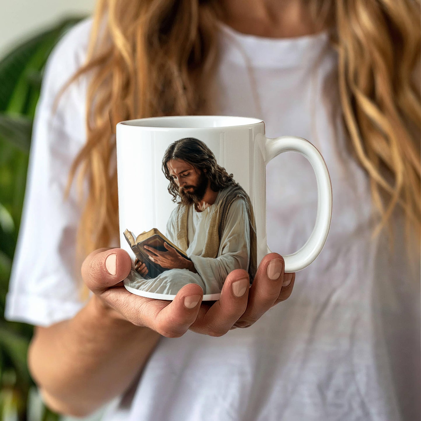 Sacred Reading Mug – White Ceramic with a Serene and Contemplative Image of Jesus