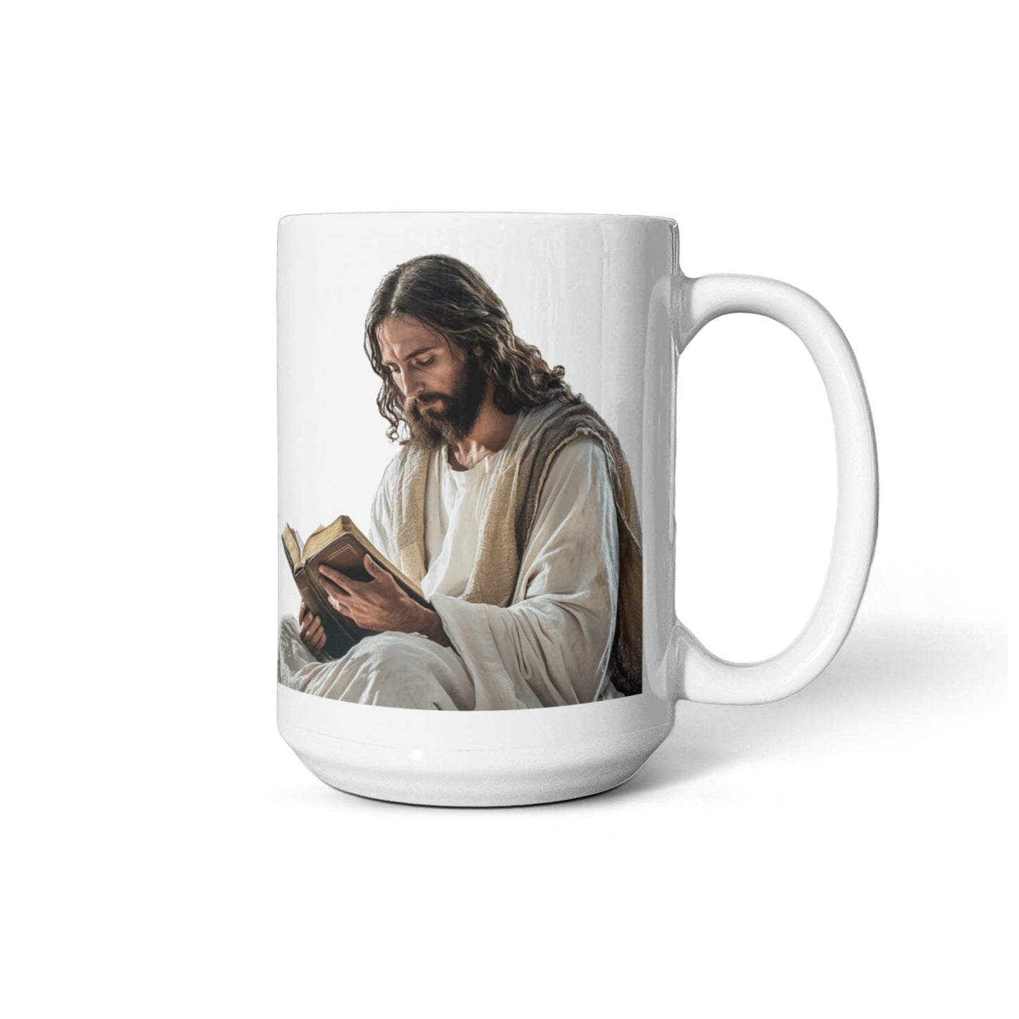 Sacred Reading Mug – White Ceramic with a Serene and Contemplative Image of Jesus