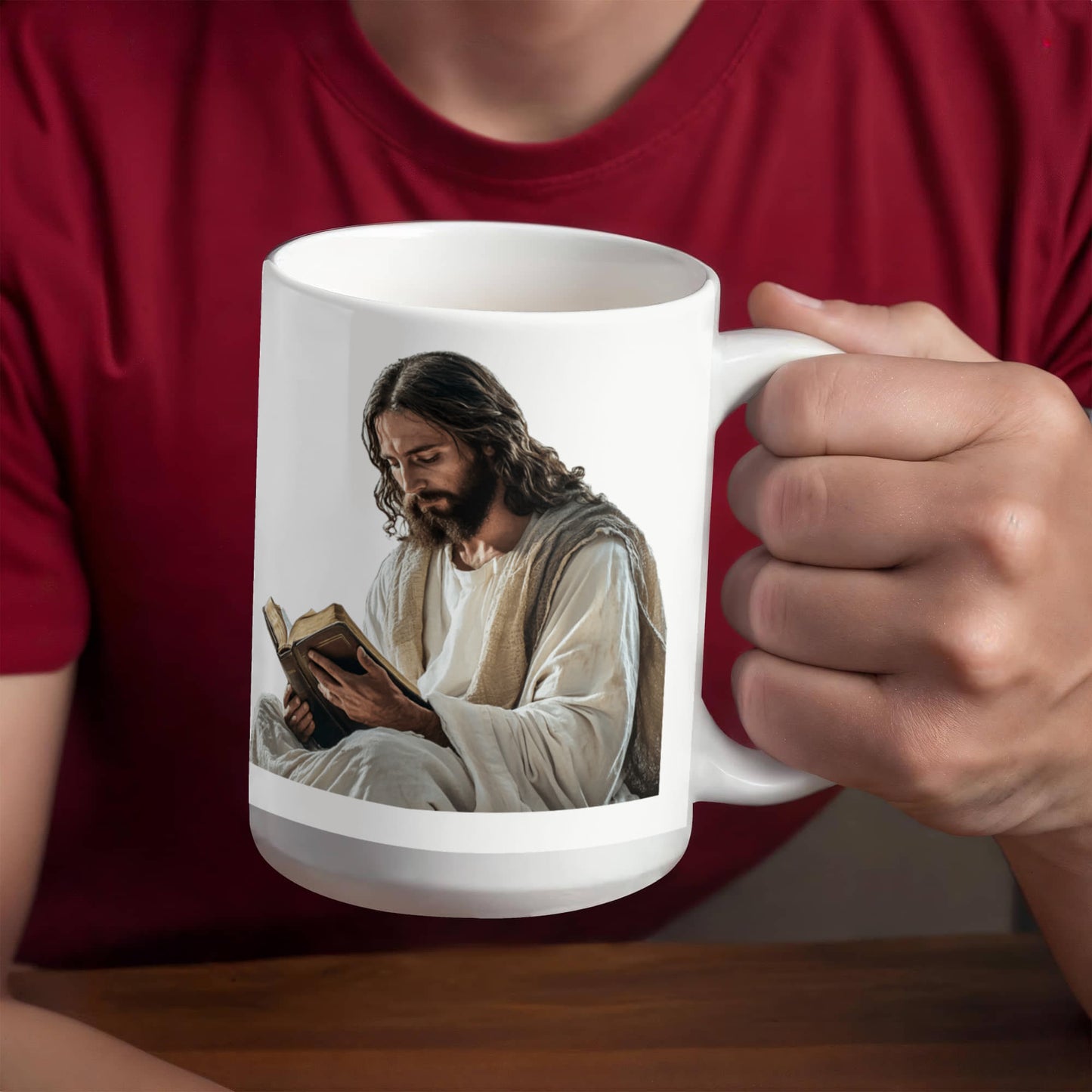 Sacred Reading Mug – White Ceramic with a Serene and Contemplative Image of Jesus