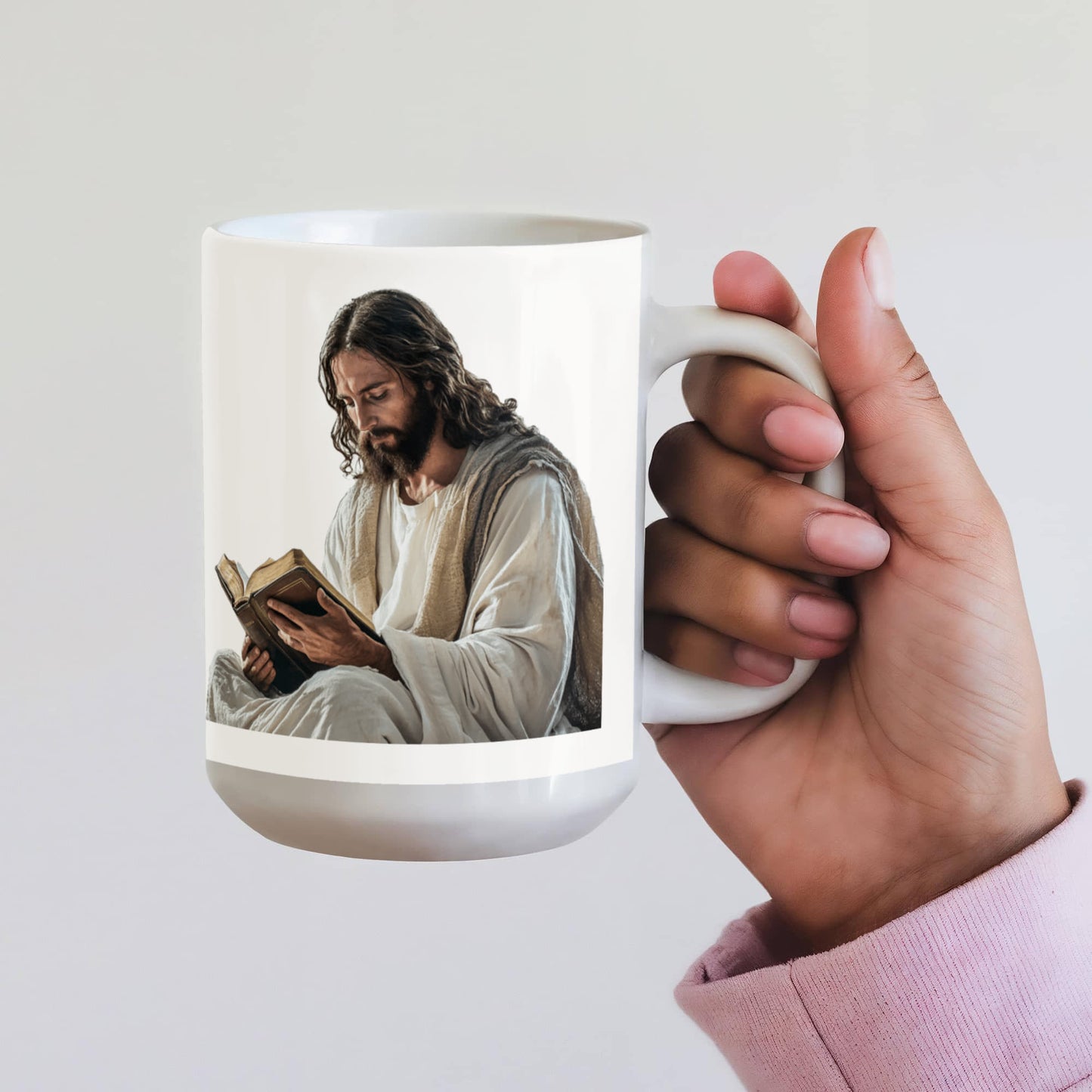 Sacred Reading Mug – White Ceramic with a Serene and Contemplative Image of Jesus