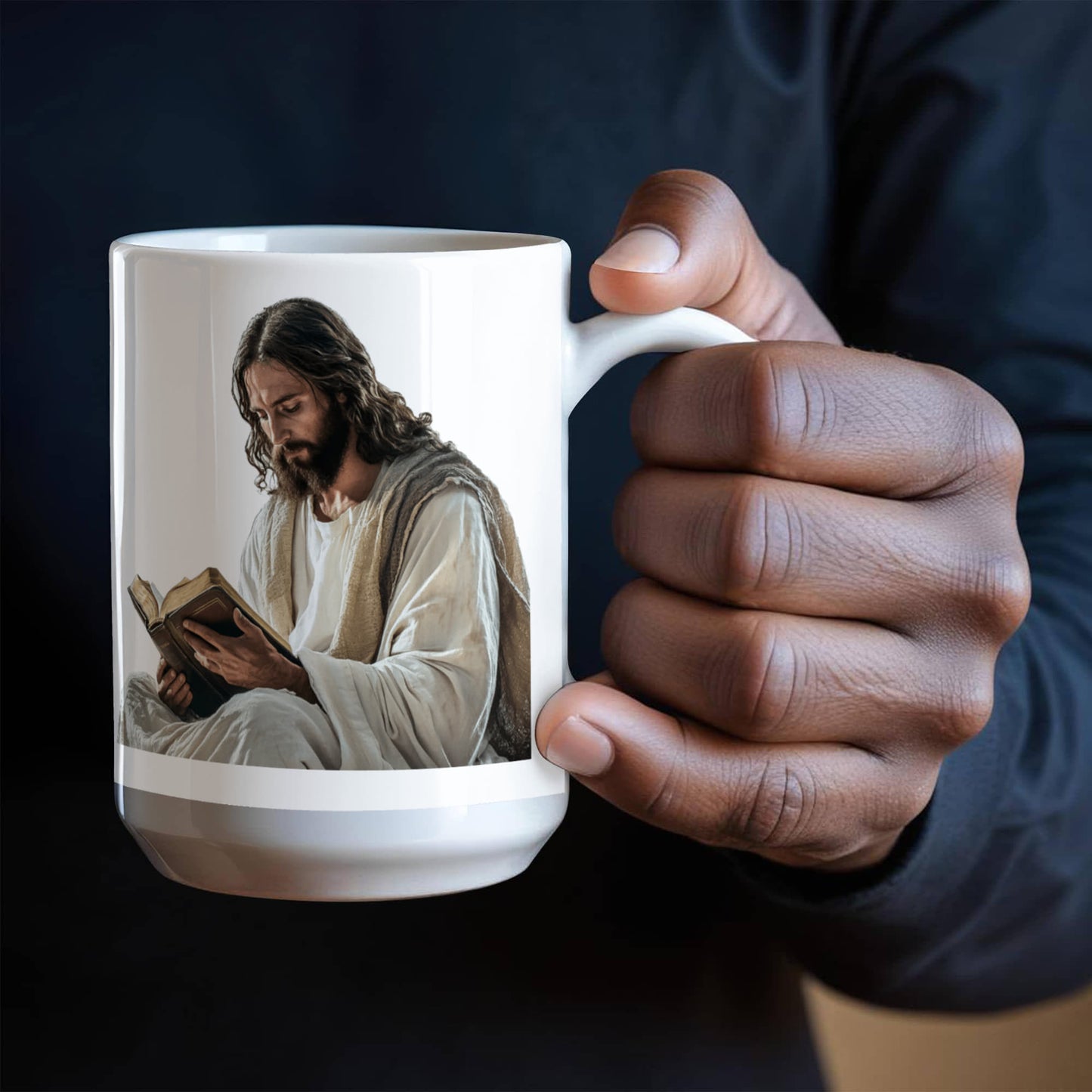 Sacred Reading Mug – White Ceramic with a Serene and Contemplative Image of Jesus