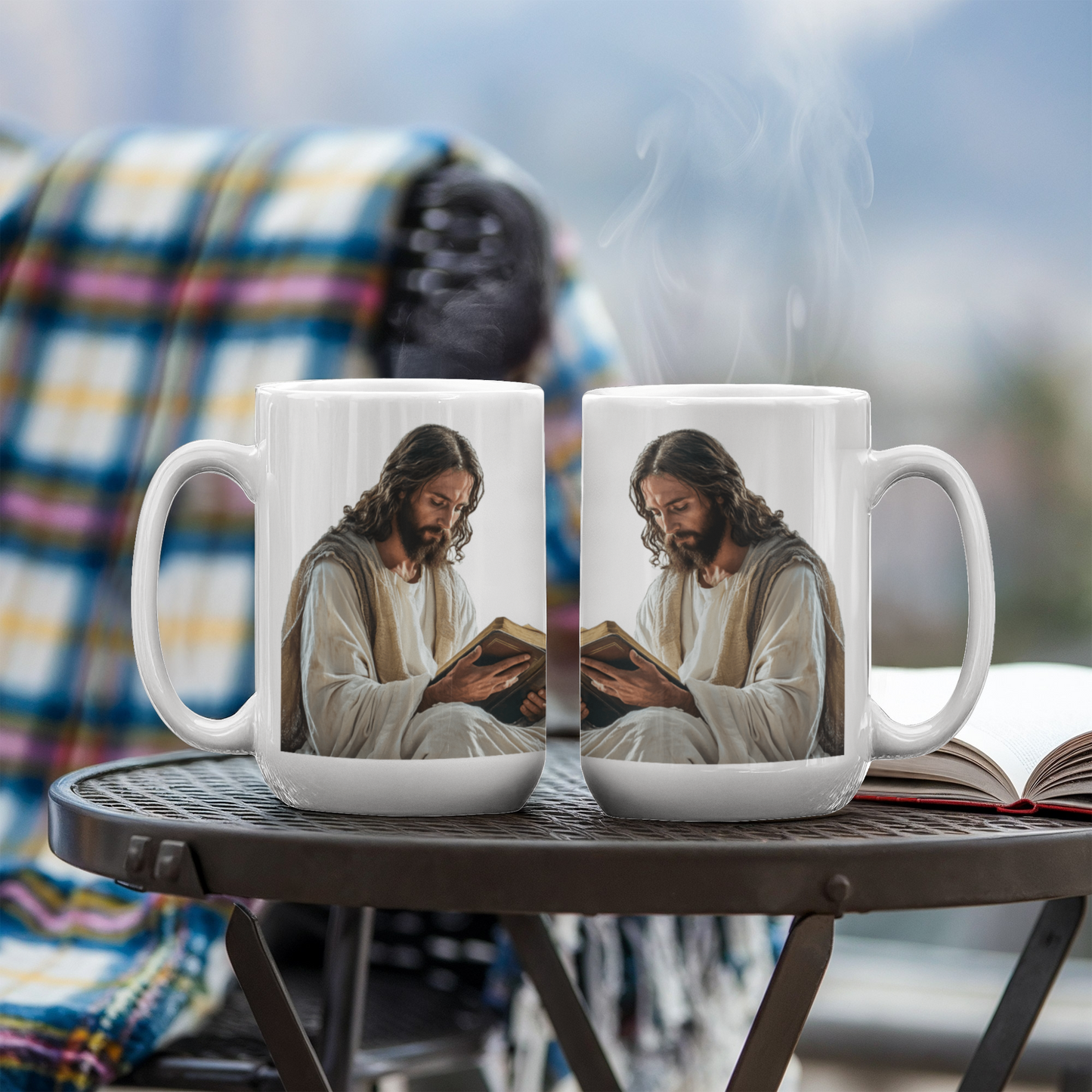 Sacred Reading Mug – White Ceramic with a Serene and Contemplative Image of Jesus