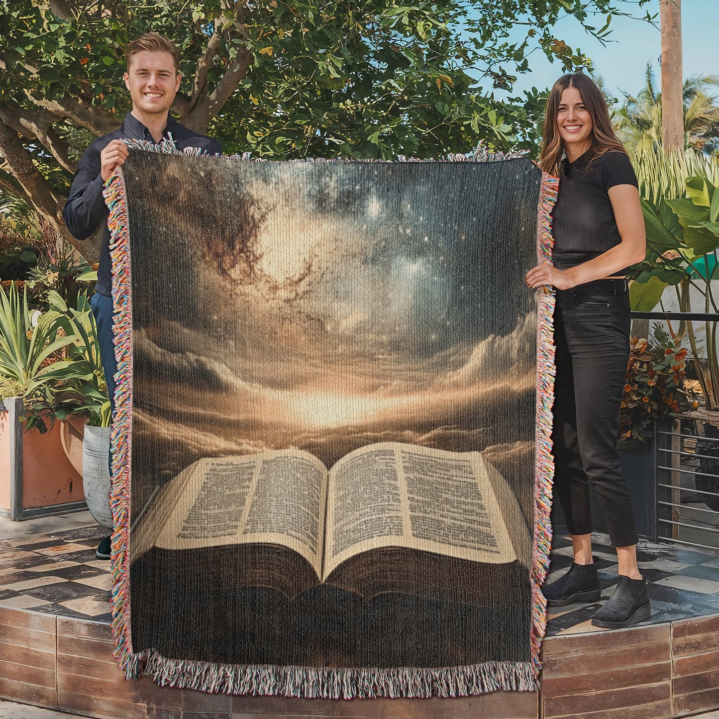 Divine Holy Bible Blanket – Ultra-Soft with Tassels and Sacred Heavenly Atmosphere