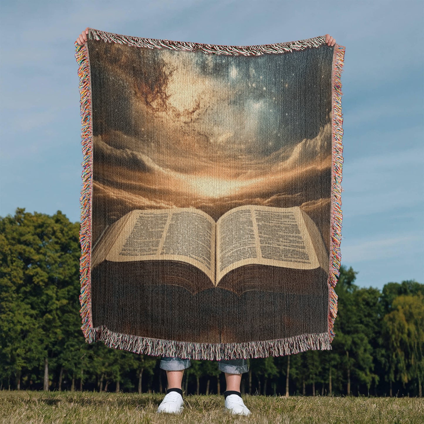 Divine Holy Bible Blanket – Ultra-Soft with Tassels and Sacred Heavenly Atmosphere