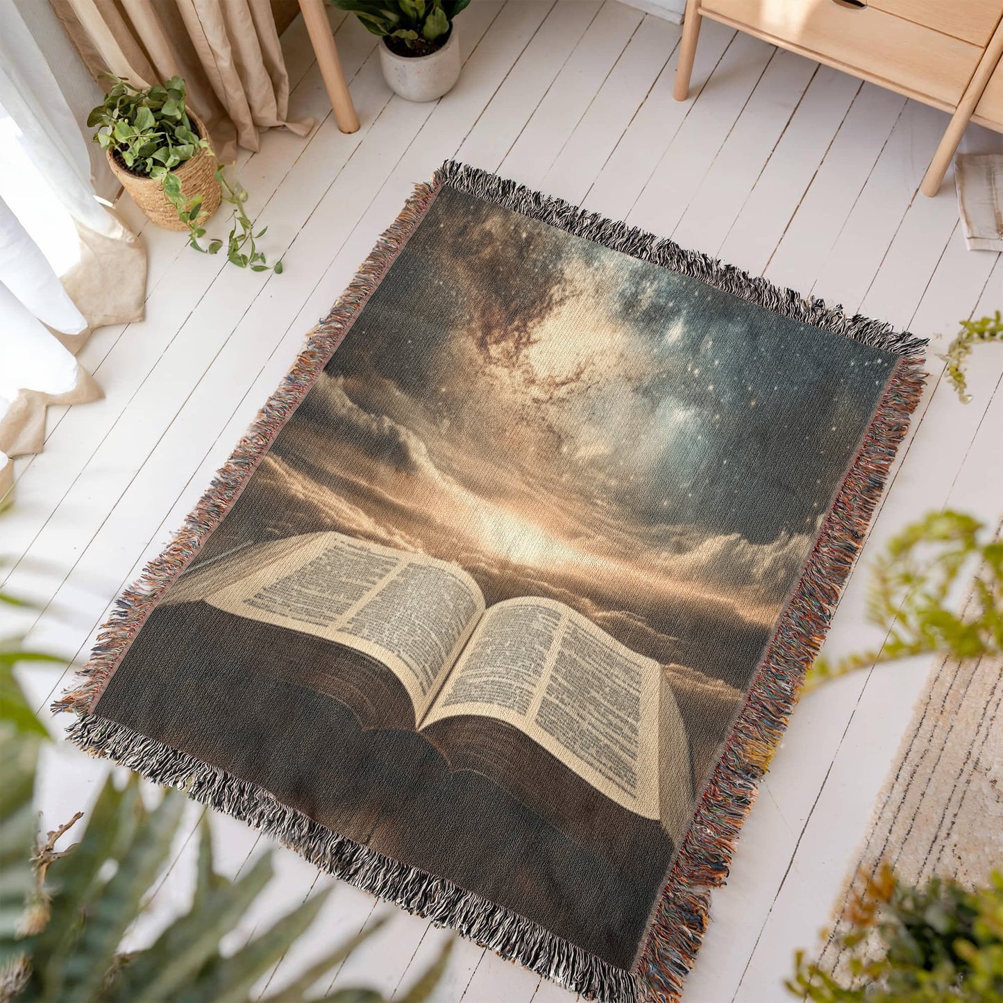 Divine Holy Bible Blanket – Ultra-Soft with Tassels and Sacred Heavenly Atmosphere