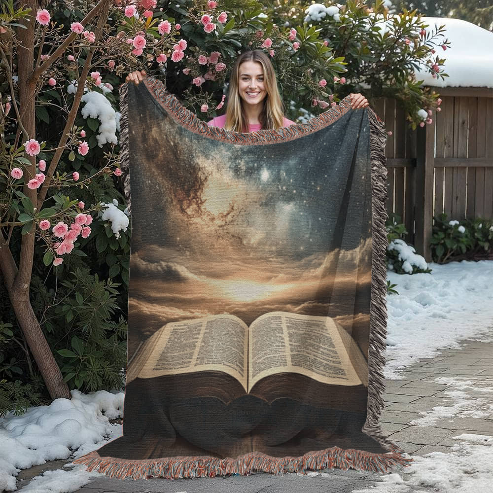 Divine Holy Bible Blanket – Ultra-Soft with Tassels and Sacred Heavenly Atmosphere