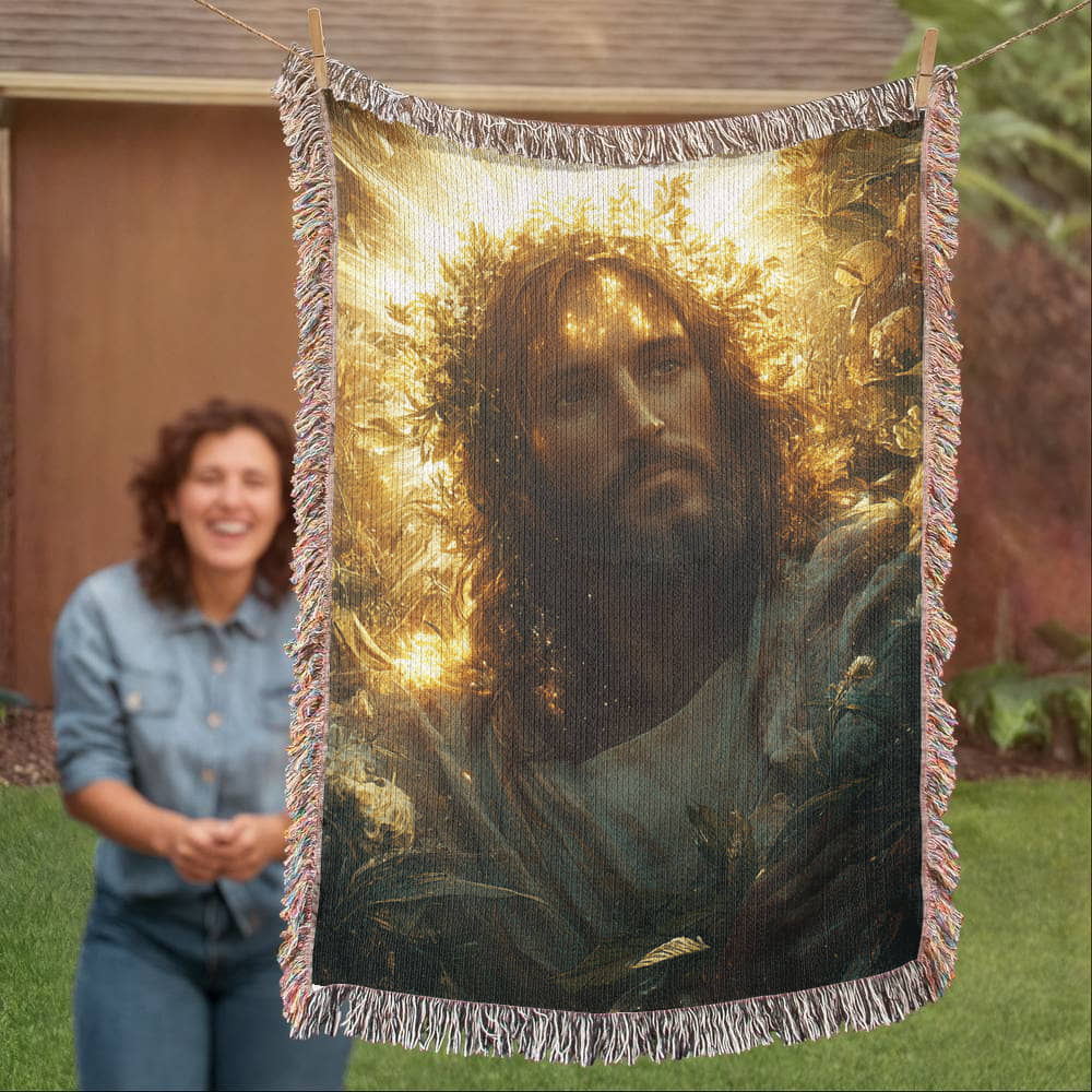 Divine Light Jesus Blanket – Plush, Warm Fabric with Colorful Tassels for Ultimate Comfort