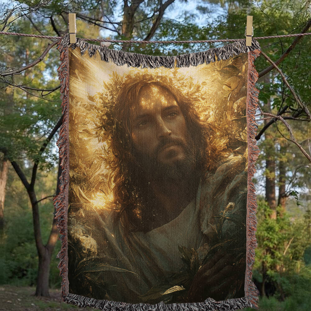 Divine Light Jesus Blanket – Plush, Warm Fabric with Colorful Tassels for Ultimate Comfort