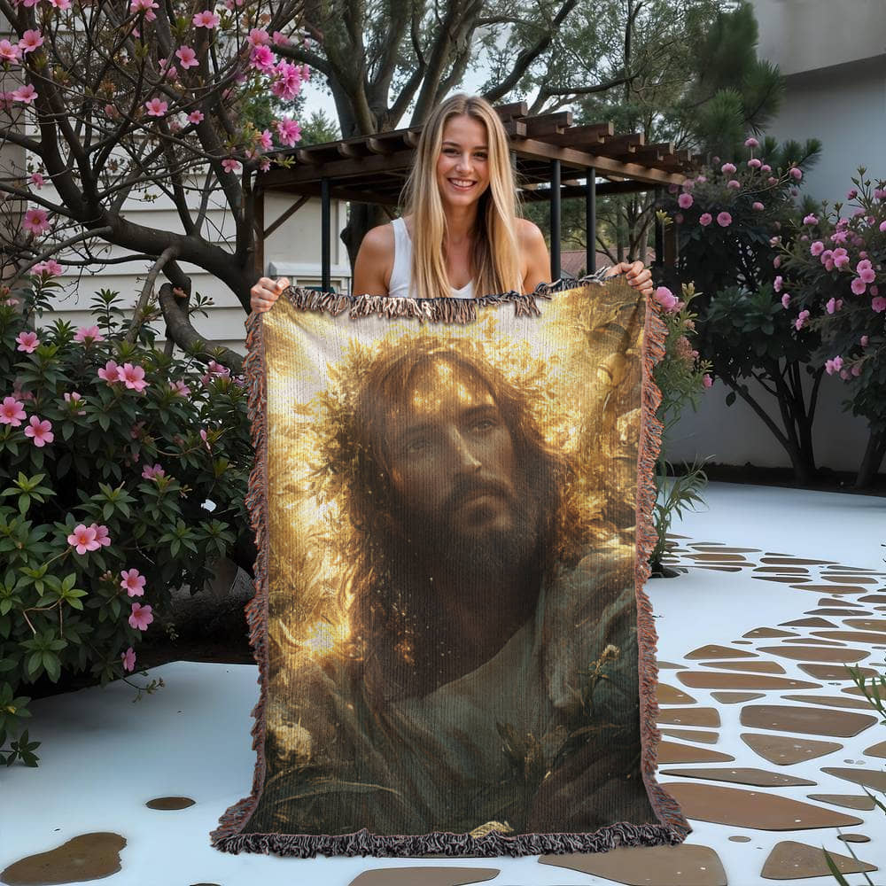 Divine Light Jesus Blanket – Plush, Warm Fabric with Colorful Tassels for Ultimate Comfort