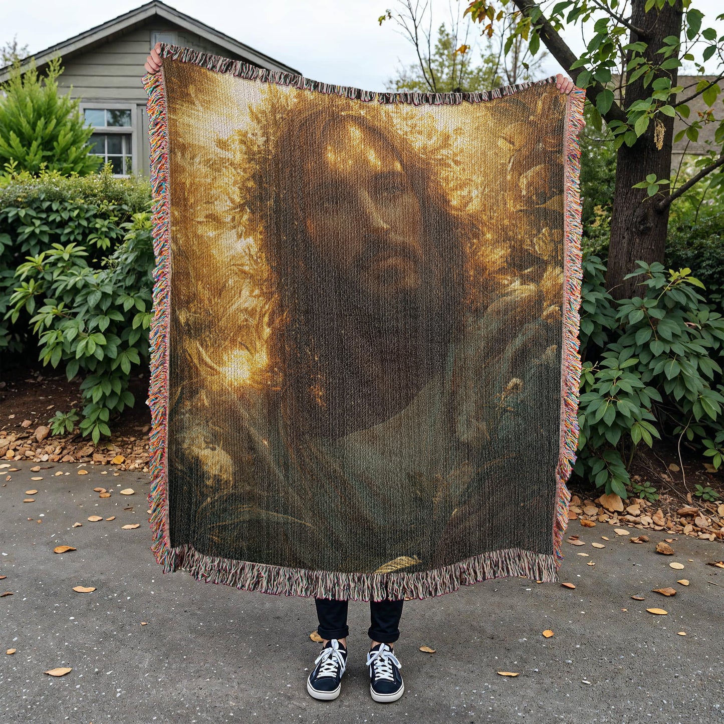 Divine Light Jesus Blanket – Plush, Warm Fabric with Colorful Tassels for Ultimate Comfort