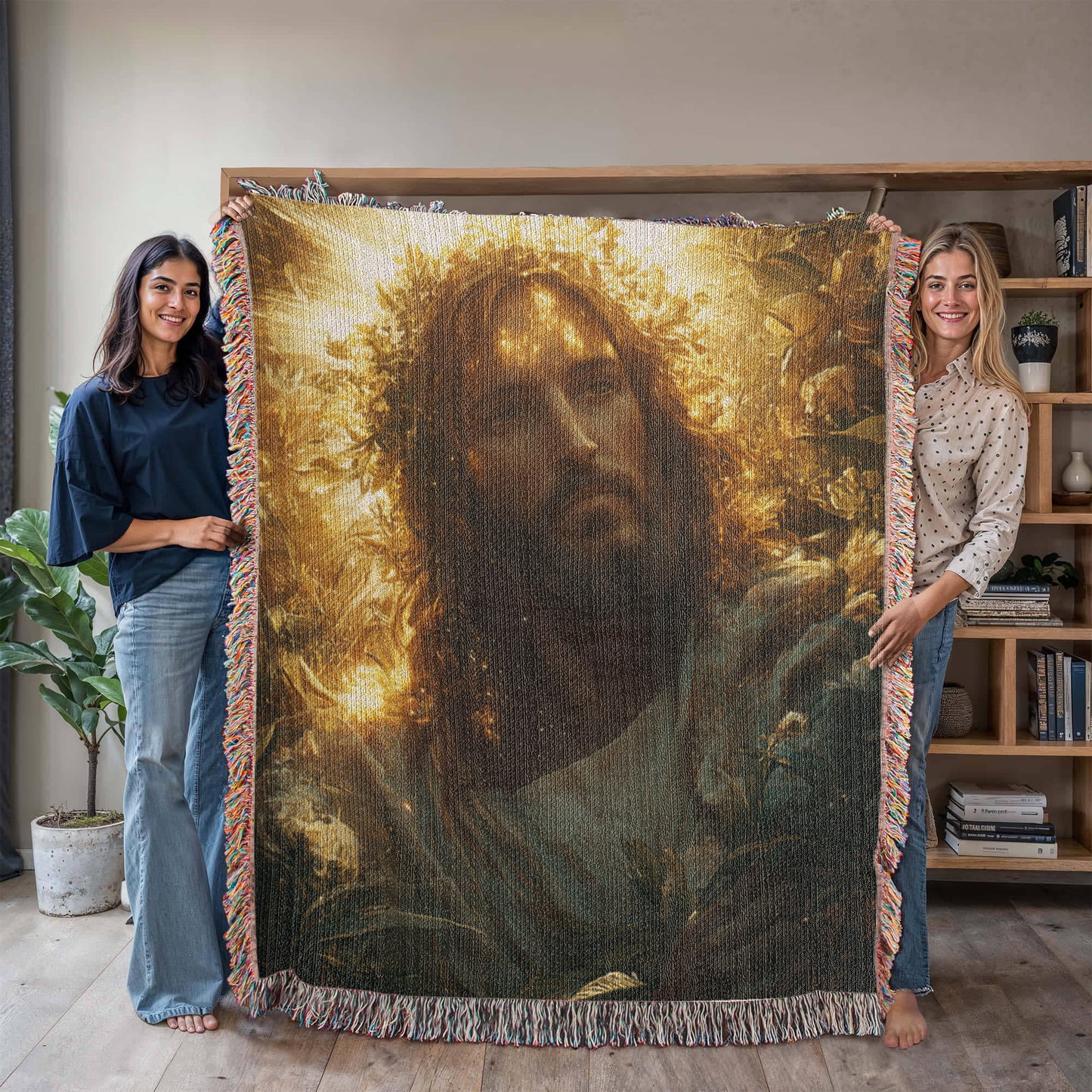 Divine Light Jesus Blanket – Plush, Warm Fabric with Colorful Tassels for Ultimate Comfort