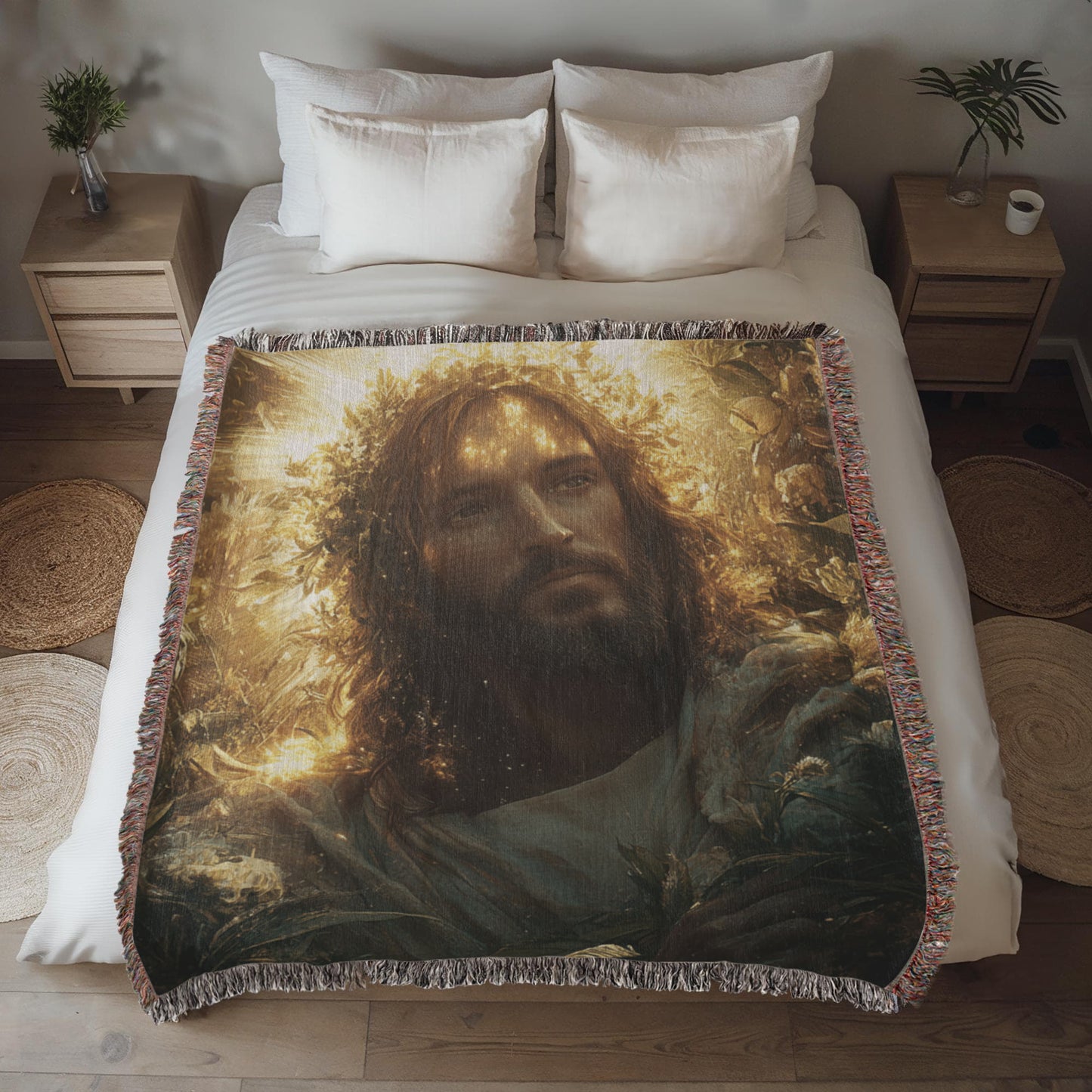 Divine Light Jesus Blanket – Plush, Warm Fabric with Colorful Tassels for Ultimate Comfort