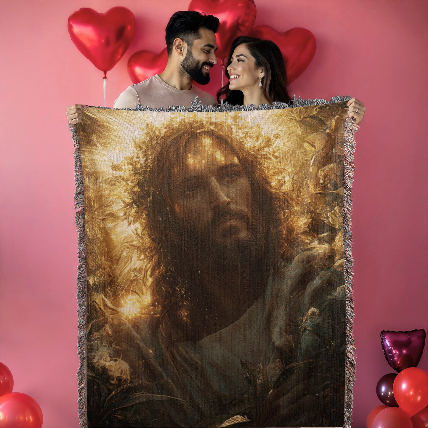 Divine Light Jesus Blanket – Plush, Warm Fabric with Colorful Tassels for Ultimate Comfort