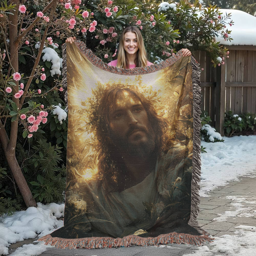 Divine Light Jesus Blanket – Plush, Warm Fabric with Colorful Tassels for Ultimate Comfort