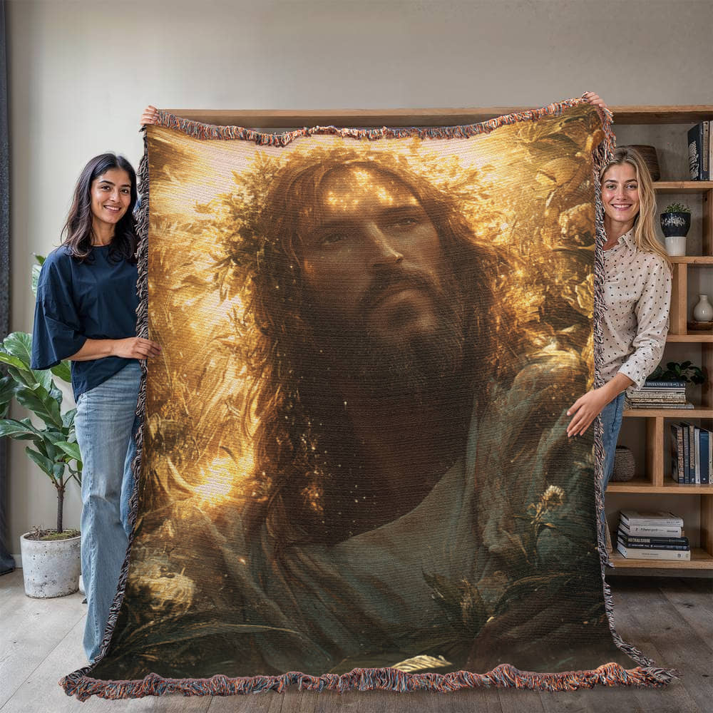 Divine Light Jesus Blanket – Plush, Warm Fabric with Colorful Tassels for Ultimate Comfort