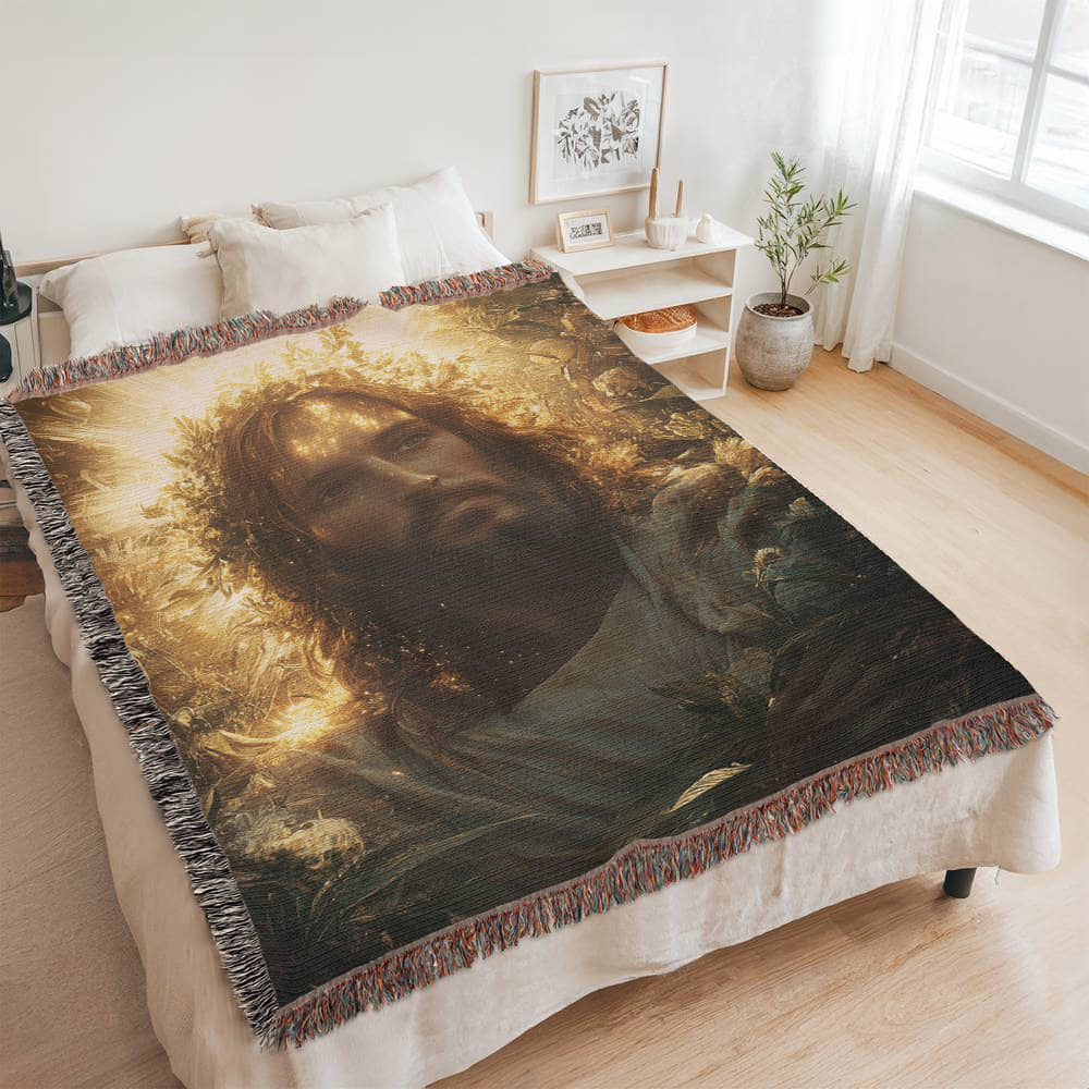 Divine Light Jesus Blanket – Plush, Warm Fabric with Colorful Tassels for Ultimate Comfort