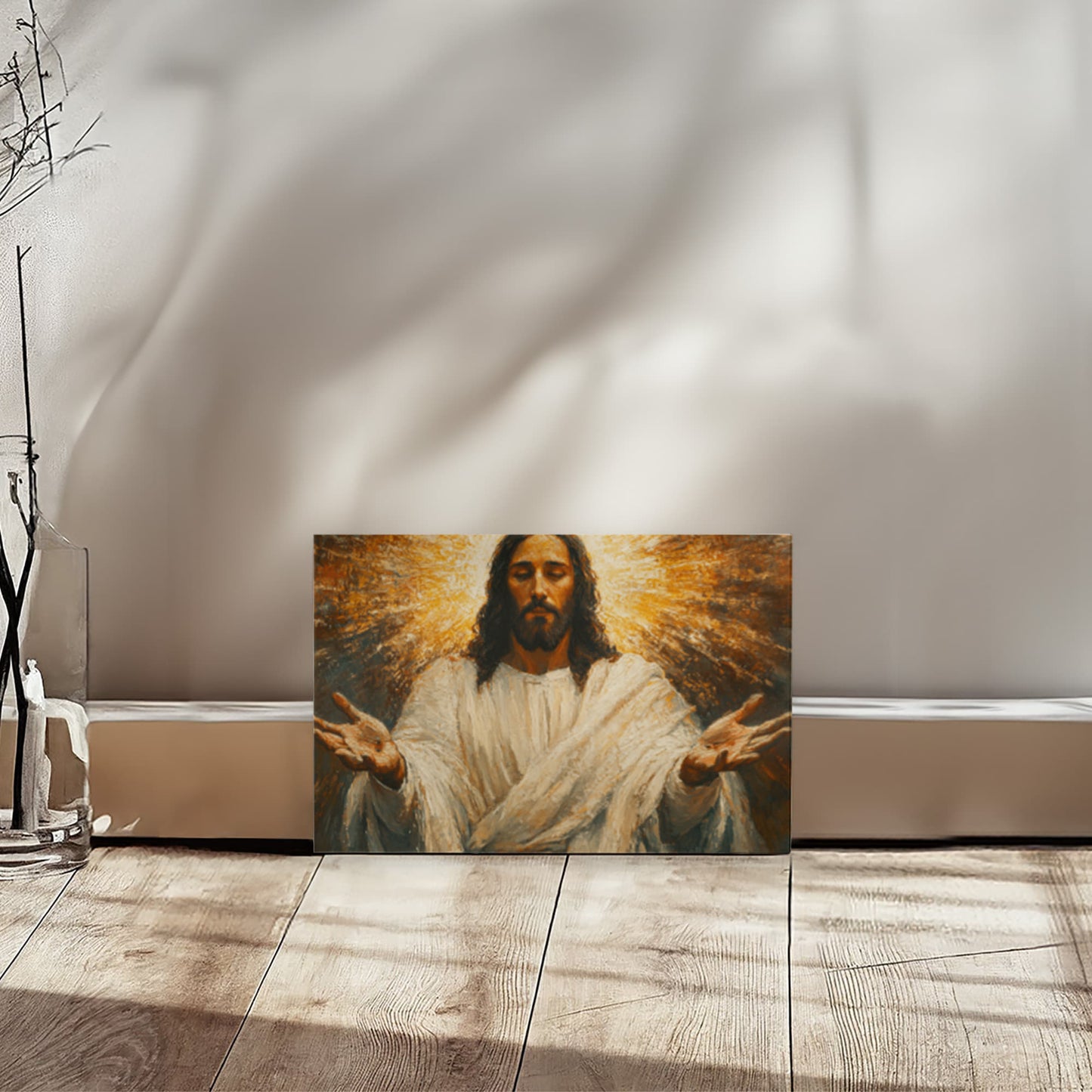 Radiant Savior Canvas – Divine Light, Open Arms, A Vision of Grace