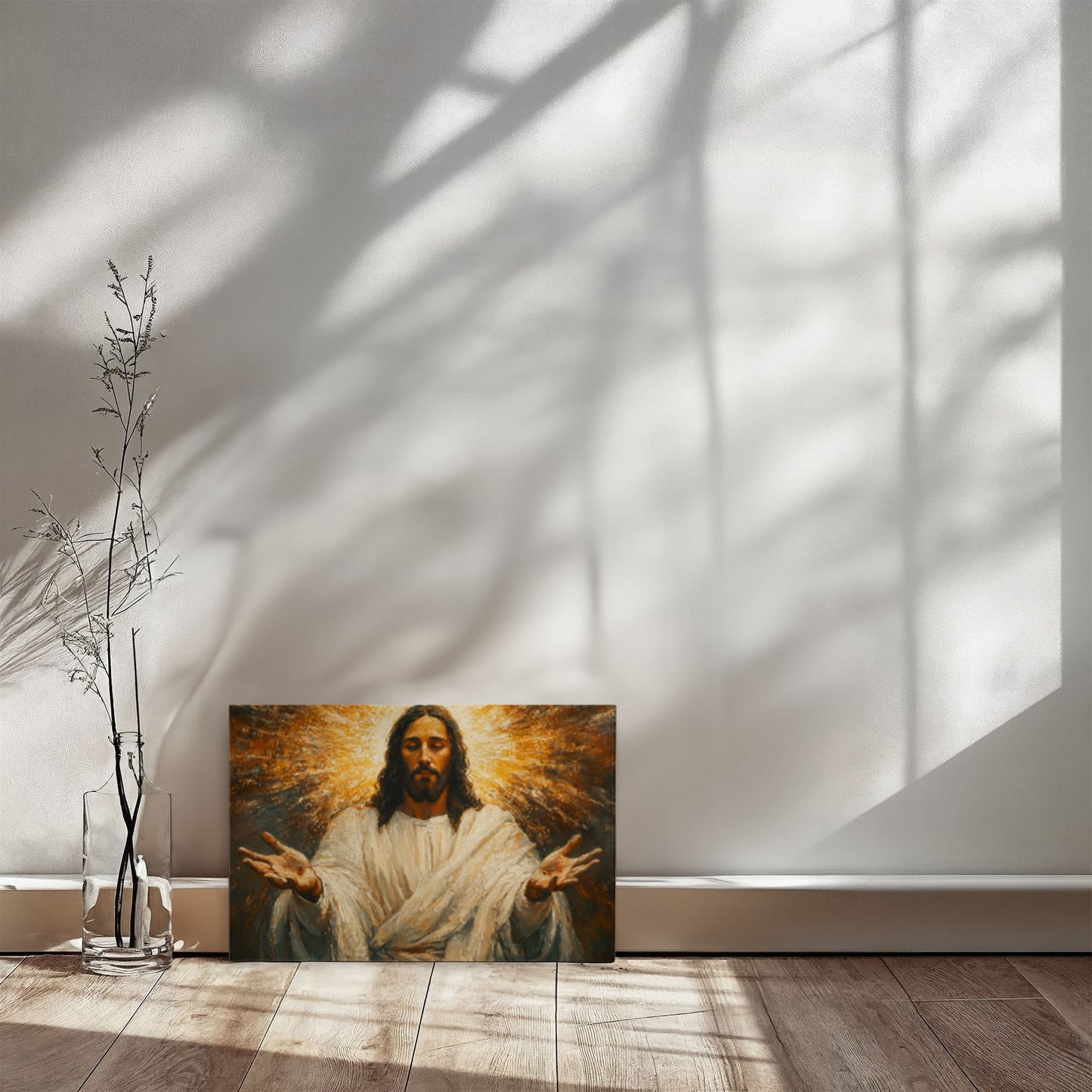 Radiant Savior Canvas – Divine Light, Open Arms, A Vision of Grace