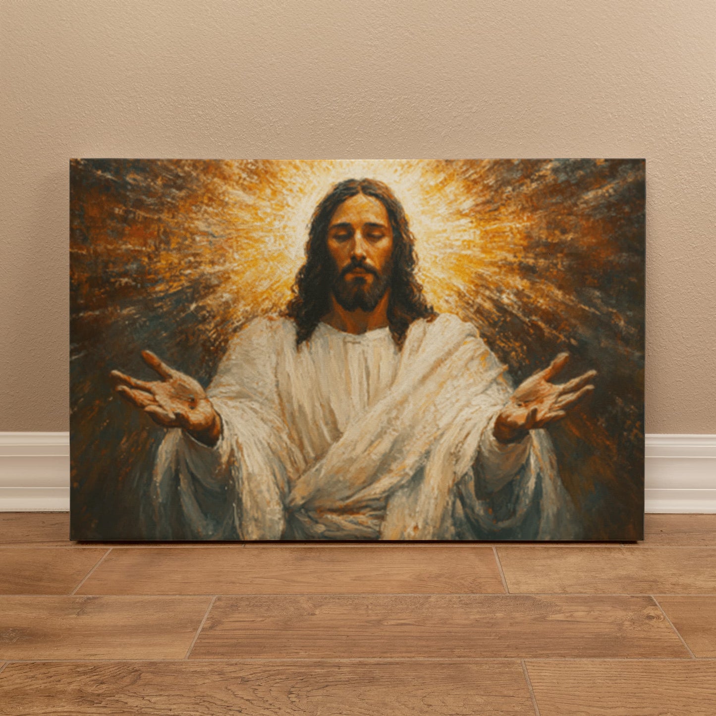 Radiant Savior Canvas – Divine Light, Open Arms, A Vision of Grace