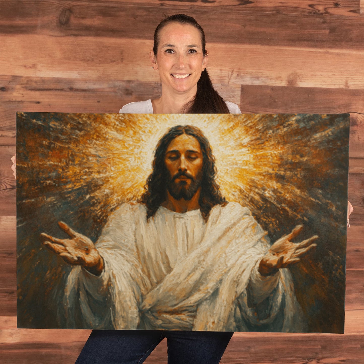 Radiant Savior Canvas – Divine Light, Open Arms, A Vision of Grace