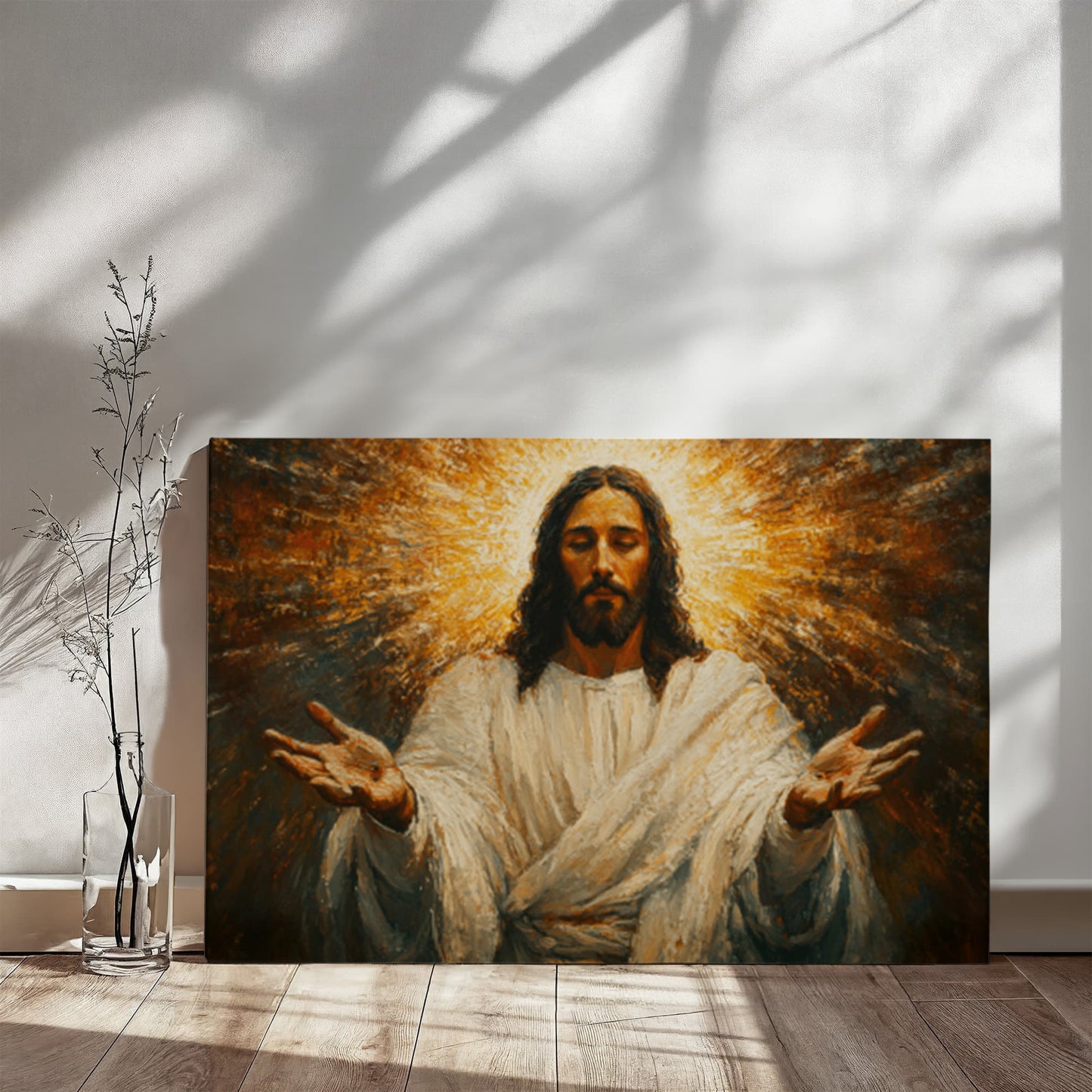 Radiant Savior Canvas – Divine Light, Open Arms, A Vision of Grace