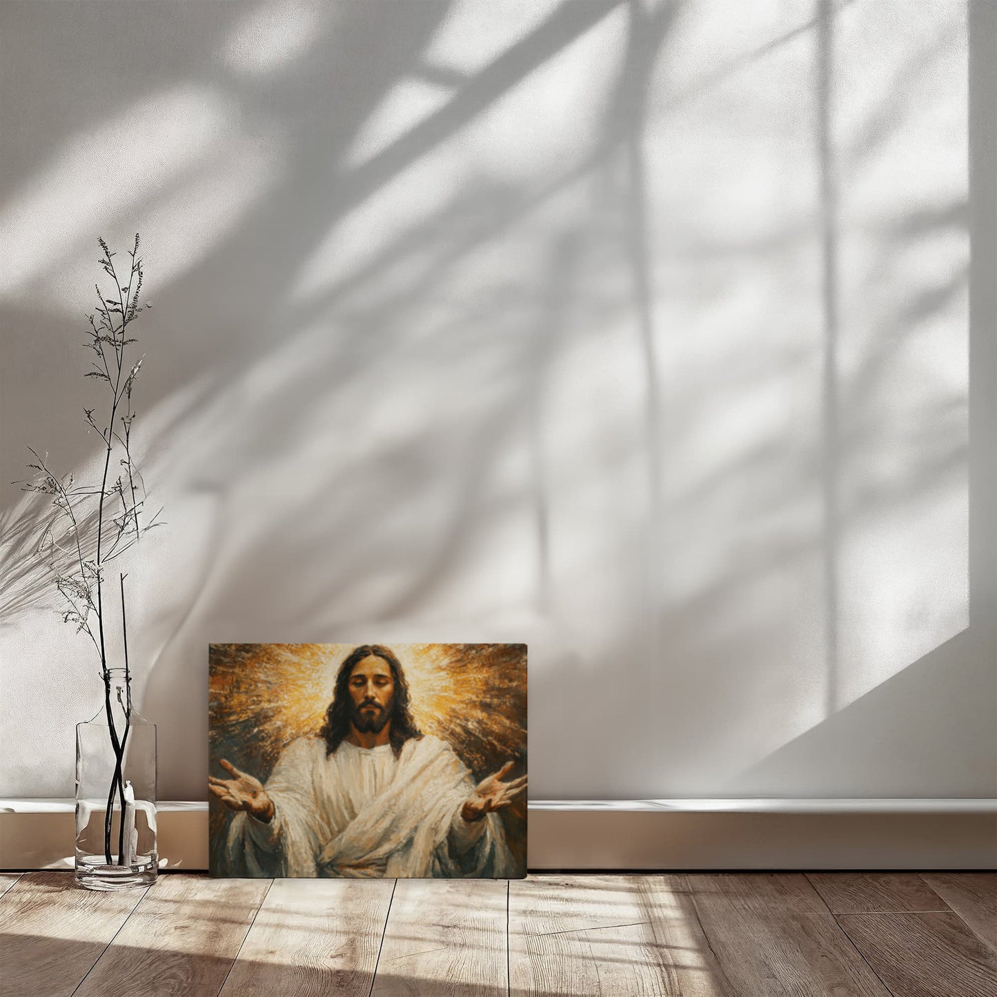 Radiant Savior Canvas – Divine Light, Open Arms, A Vision of Grace