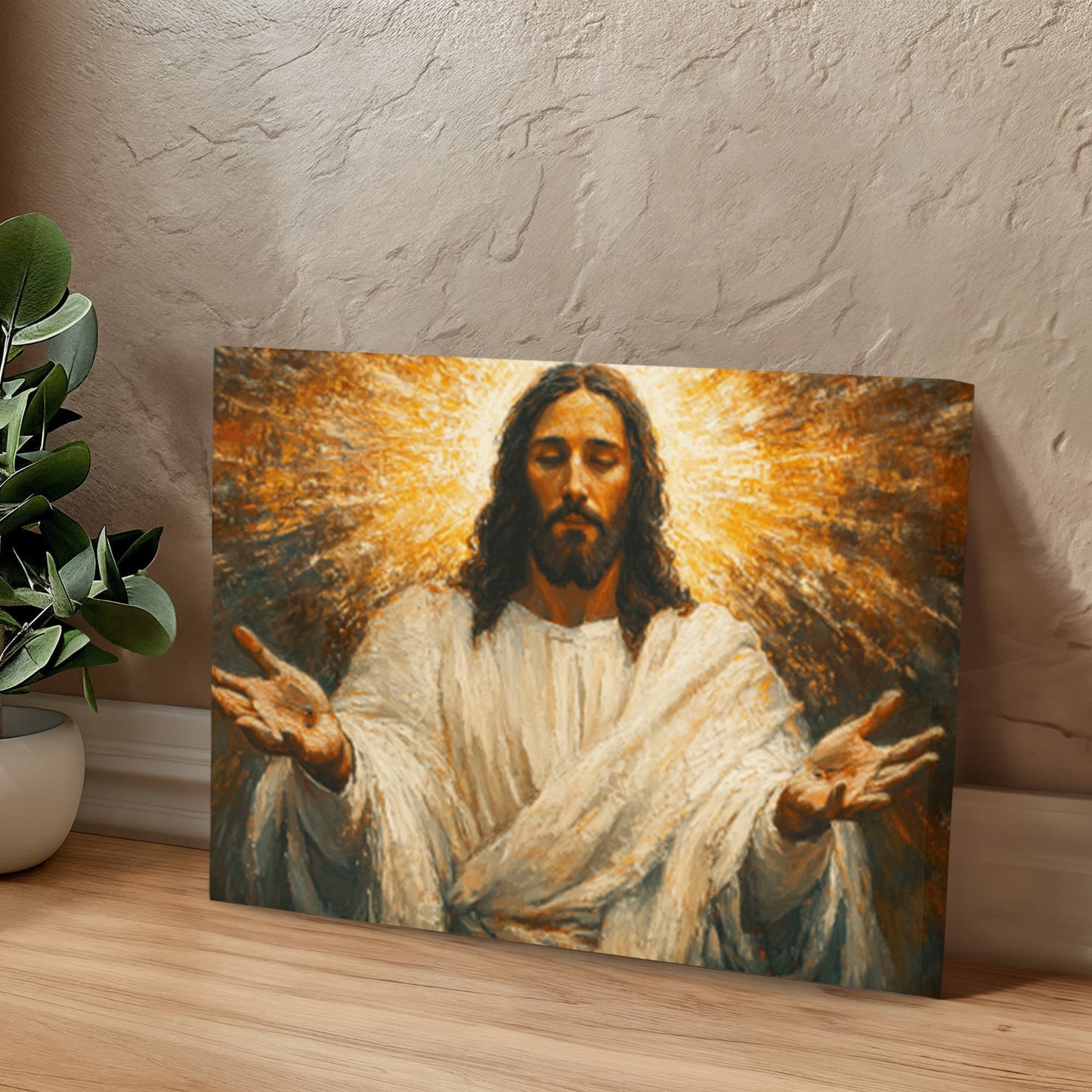 Radiant Savior Canvas – Divine Light, Open Arms, A Vision of Grace