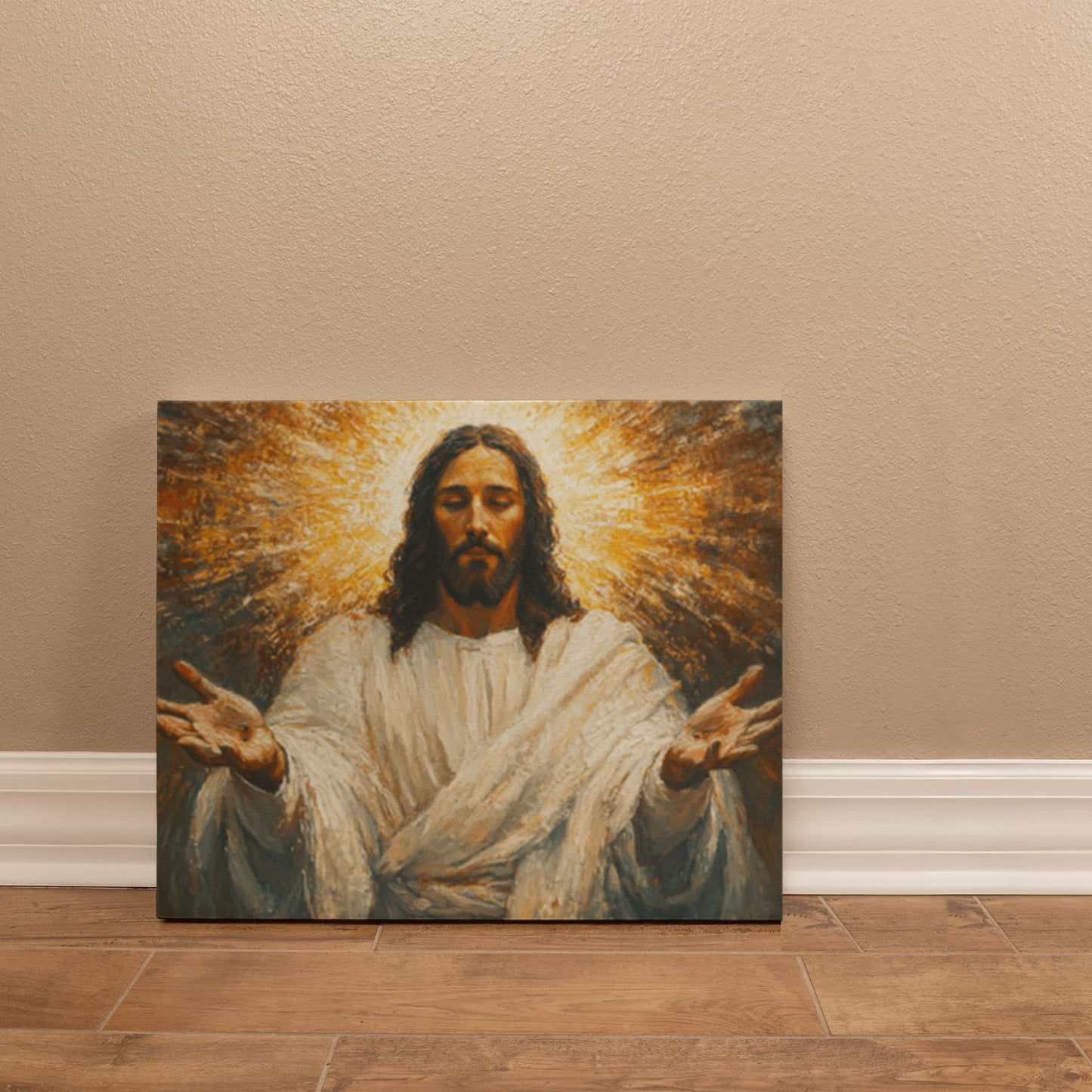 Radiant Savior Canvas – Divine Light, Open Arms, A Vision of Grace