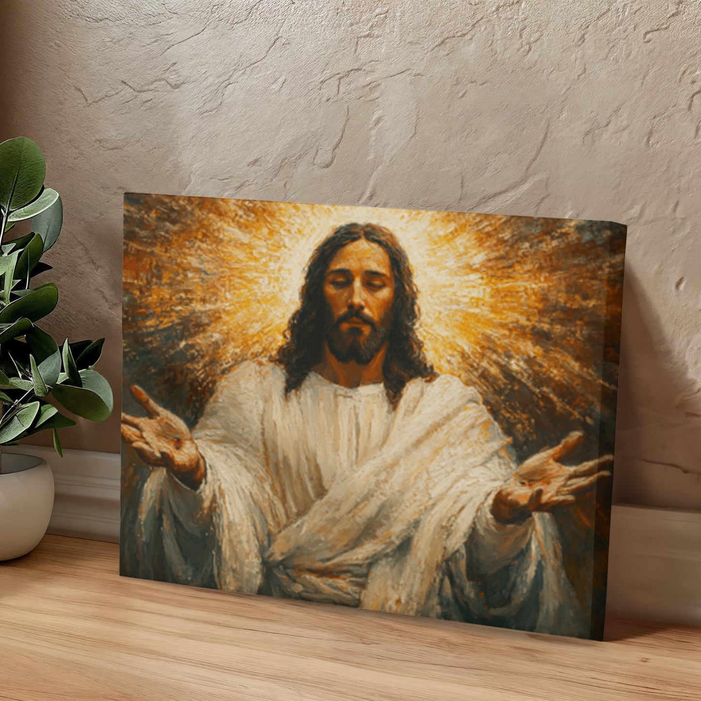 Radiant Savior Canvas – Divine Light, Open Arms, A Vision of Grace