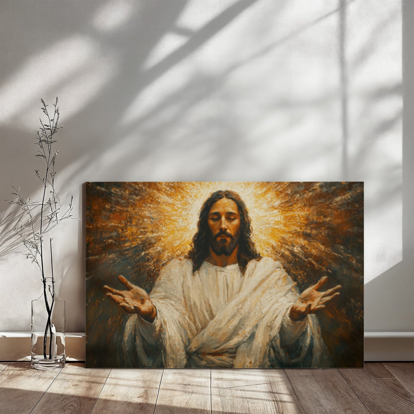 Radiant Savior Canvas – Divine Light, Open Arms, A Vision of Grace