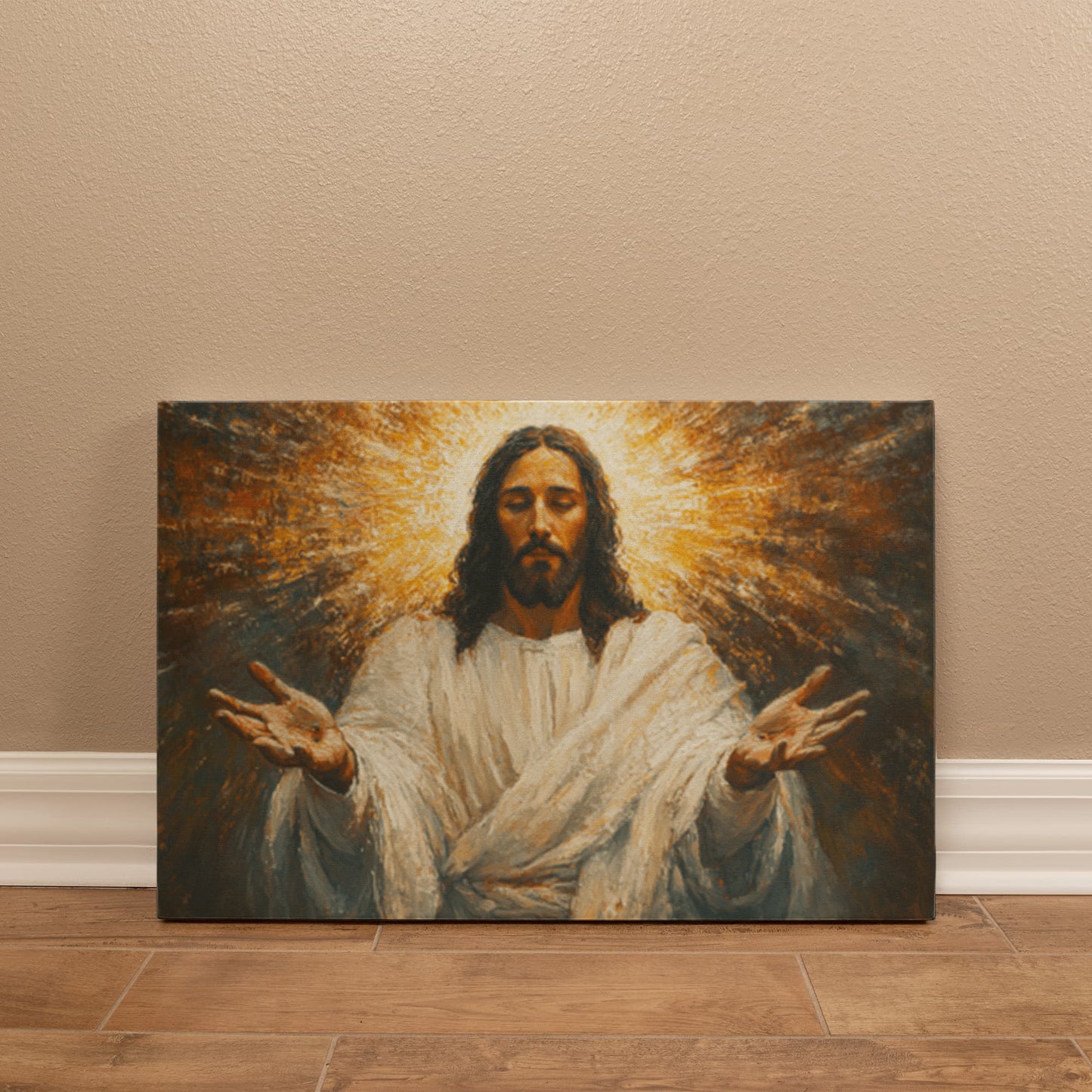 Radiant Savior Canvas – Divine Light, Open Arms, A Vision of Grace