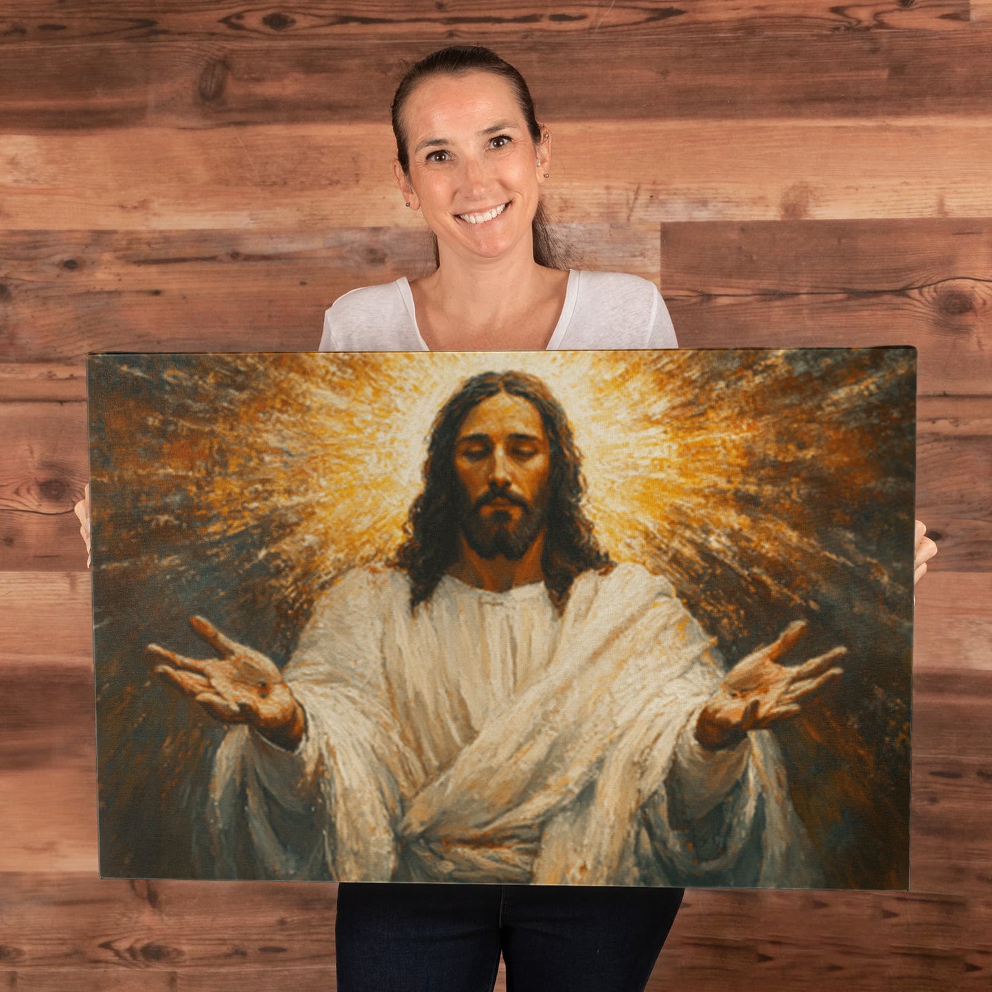 Radiant Savior Canvas – Divine Light, Open Arms, A Vision of Grace